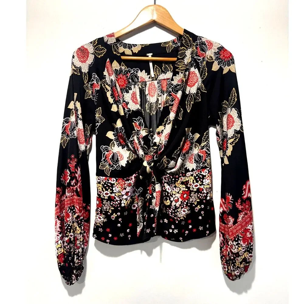 Free People Y2K blouse cropped top floral whimsy goth bohemian casual women S